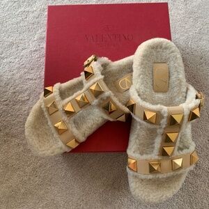 Valentino Garavani shearling slide sandal